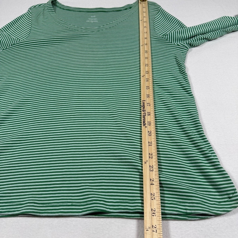J.Jill 3/4 sleeve Green & Aqua Striped 100% Pima Cotton women large petite - Picture 4 of 7